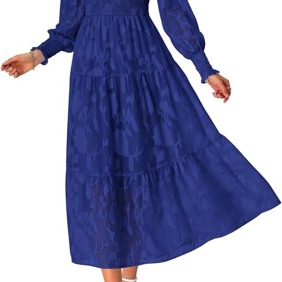NWT Gorgeous Royal Blue Lace Floral Overlay Maxi Dress Size Large - Picture 3 of 15
